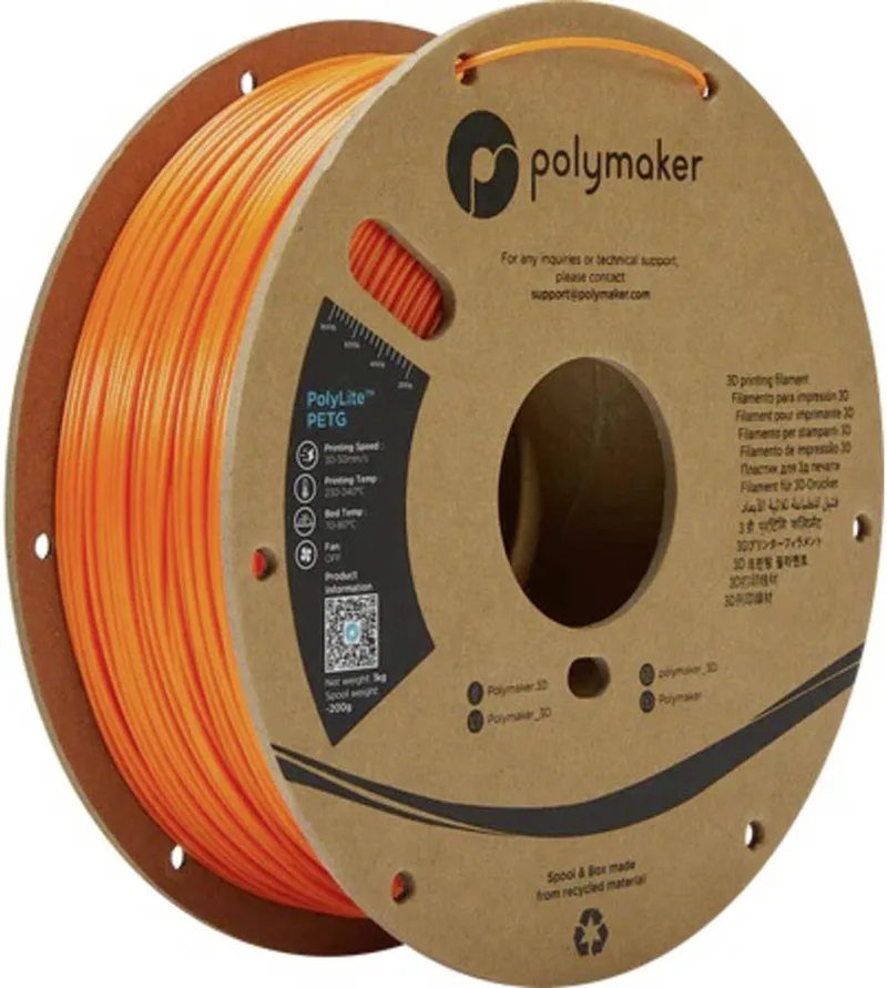 PB01009 PolyLite Filament PETG Hittebestendig, Hoge treksterkte 1.75 mm 1000 g Oranje 1 stuk(s) van Polymaker in Kleurloos – productfoto
