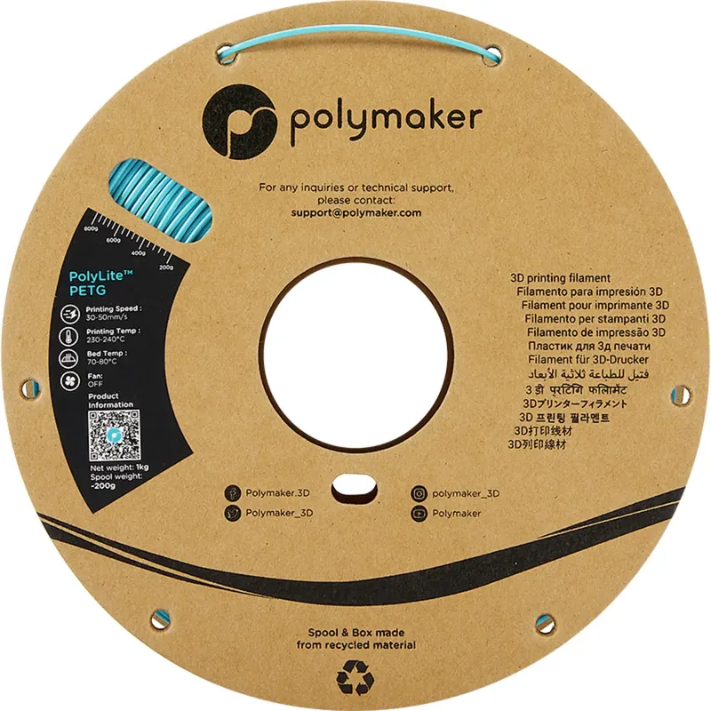 PB01010 PolyLite Filament PETG Hittebestendig, Hoge treksterkte 1.75 mm 1000 g Turquoise 1 stuk(s) van Polymaker in Kleurloos – productfoto 2 van 2