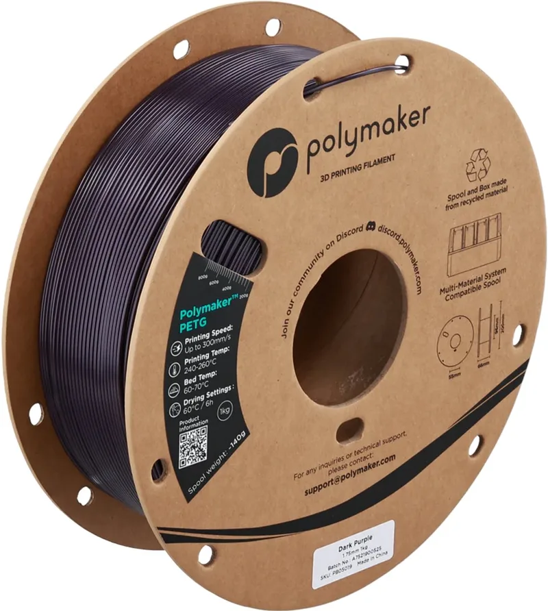 PB01010 PolyLite Filament PETG, Hoge treksterkte 1.75 mm 1000 g 1 rol de Polymaker en Dark Purple – photo produit