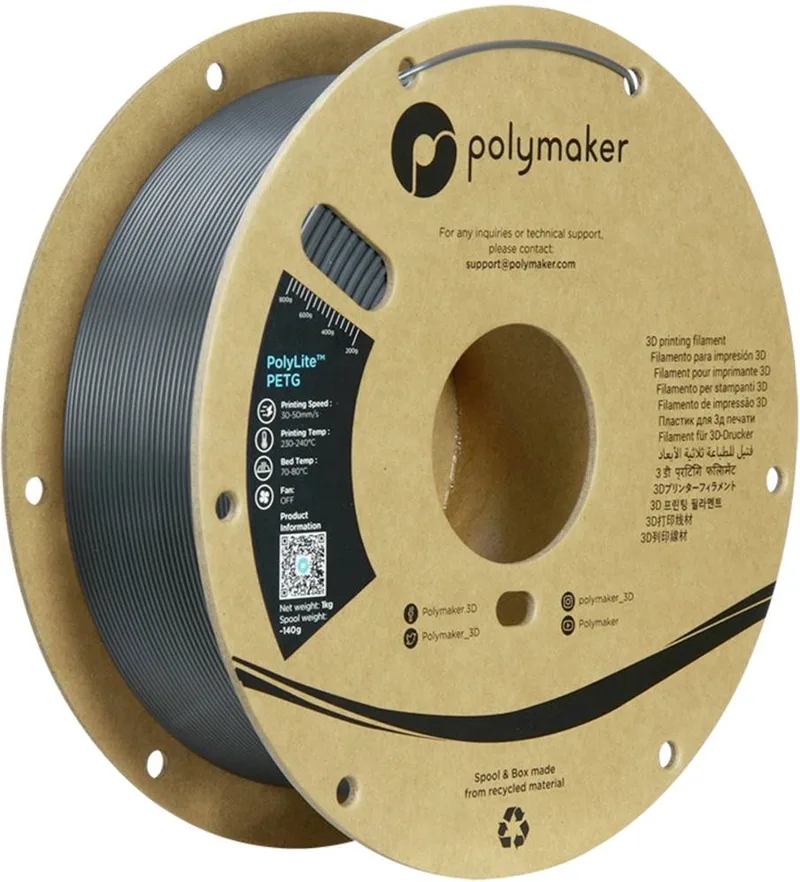 PB01056 Filament PETG Hittebestendig, Hoge treksterkte 1.75 mm 1000 g Donkergrijs PolyLite™ 1 stuk(s) van Polymaker in Kleurloos – productfoto