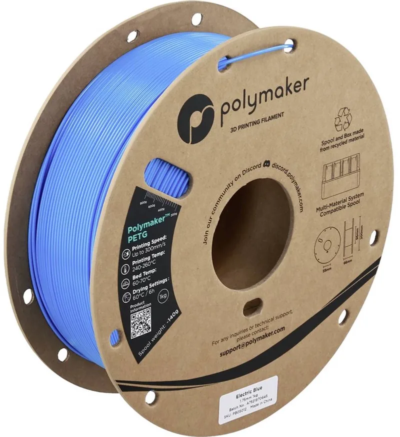 PB05012 Filament PETG Highspeed filament 1.75 mm 1000 g Electric Blue, Blauw 1 stuk(s) från Polymaker, Kleurloos – produktbild