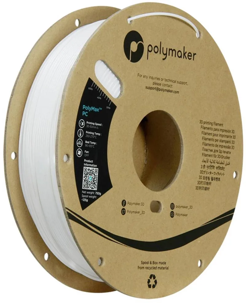 PC02002 Polymax Tough Filament PC (polycarbonaat) Hoge stijfheid, Hittebestendig, Slagvast 1.75 mm 750 g Wit by Polymaker in Kleurloos – product photo 1 of 2