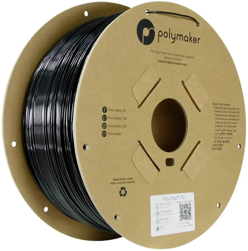 PC02007 Filament PC (polycarbonaat) Slagvast, Hittebestendig 1.75 mm 3000 g Zwart PolyMax™ 1 stuk(s) van Polymaker in Kleurloos – productfoto