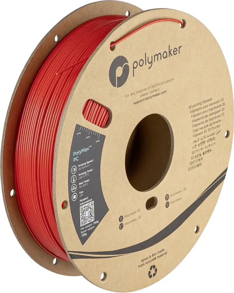 PC02010 Polymax Filament PC (polycarbonaat) Hoge stijfheid, Hittebestendig, Slagvast 1.75 mm 750 g Rood 1 stuk(s) van Polymaker – productfoto