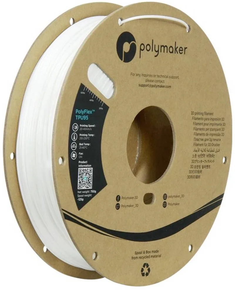 PD01002 PolyFlex TPU-95A Filament TPU Flexibel 1.75 mm 750 g Wit 1 stuk(s) by Polymaker in Kleurloos – product photo 1 of 2