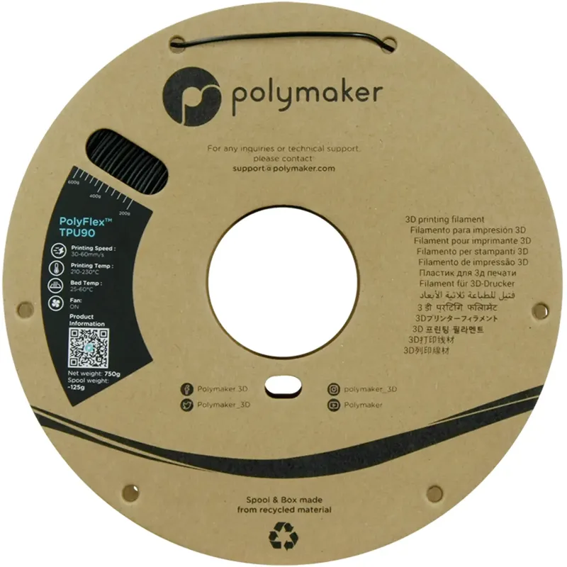 PD02001 TPU90 Filament TPU Flexibel 1.75 mm 750 g PolyFlex™ 1 stuk(s) de Polymaker en Noir – photo produit 2 sur 2