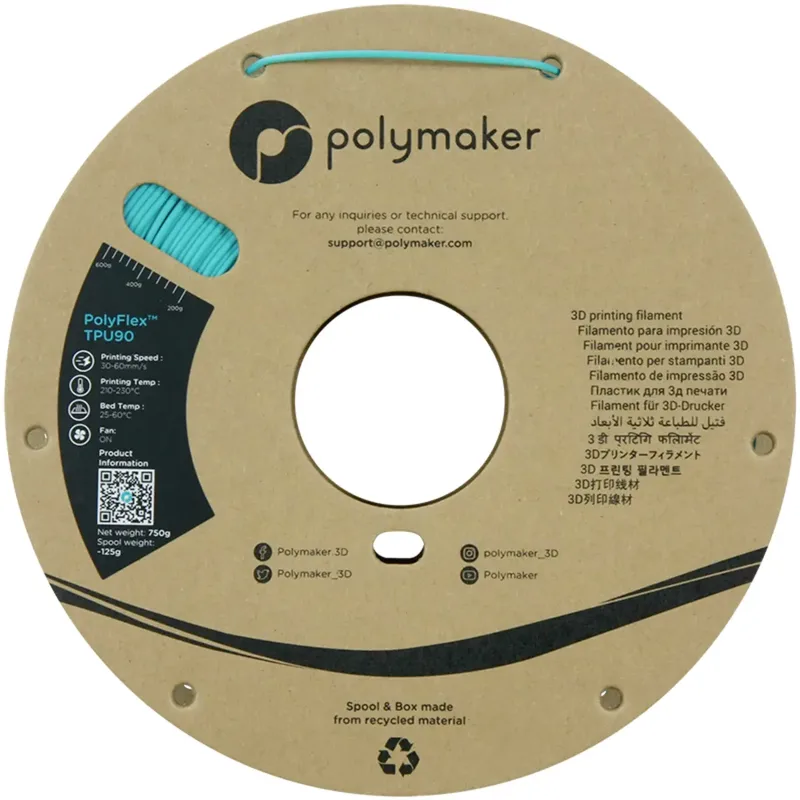 PD02005 TPU90 Filament TPU Flexibel 1.75 mm 750 g Blauw-groen PolyFlex™ 1 stuk(s) by Polymaker in Kleurloos – product photo 2 of 2