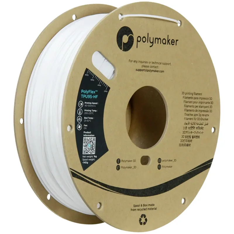 PD03002 TPU95-HF Filament TPU, Flexibles Filament flexibel, Highspeed Filament, UV-beständig 1.75 mm 1000 g Weiß PolyFlex™ 1 St. von Polymaker – Produktfoto