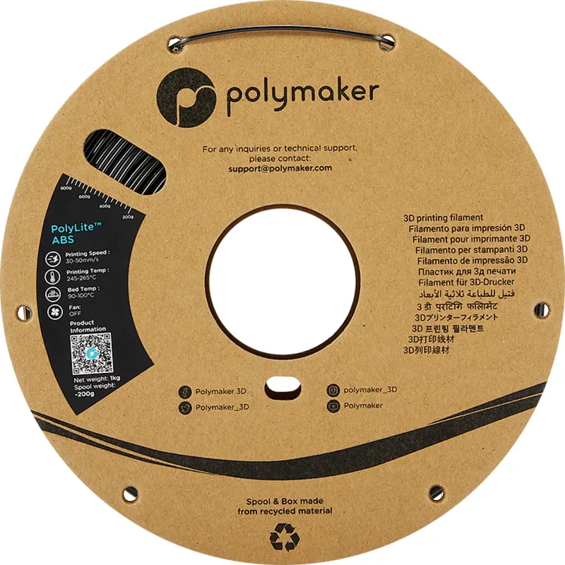 PE01001 PolyLite Filament ABS kunststof Geurarm 1.75 mm 1000 g Zwart 1 stuk(s) van Polymaker in Kleurloos – productfoto 2 van 2