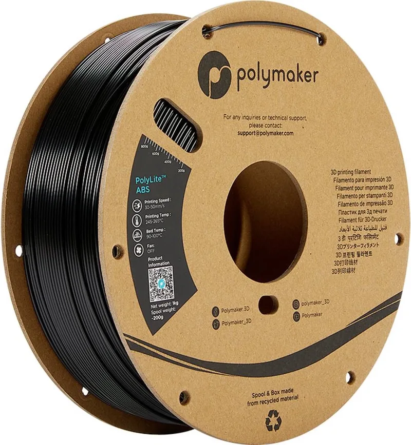 PE01001 PolyLite Filament ABS kunststof Geurarm 1.75 mm 1000 g Zwart 1 stuk(s) van Polymaker in Kleurloos – productfoto 1 van 2