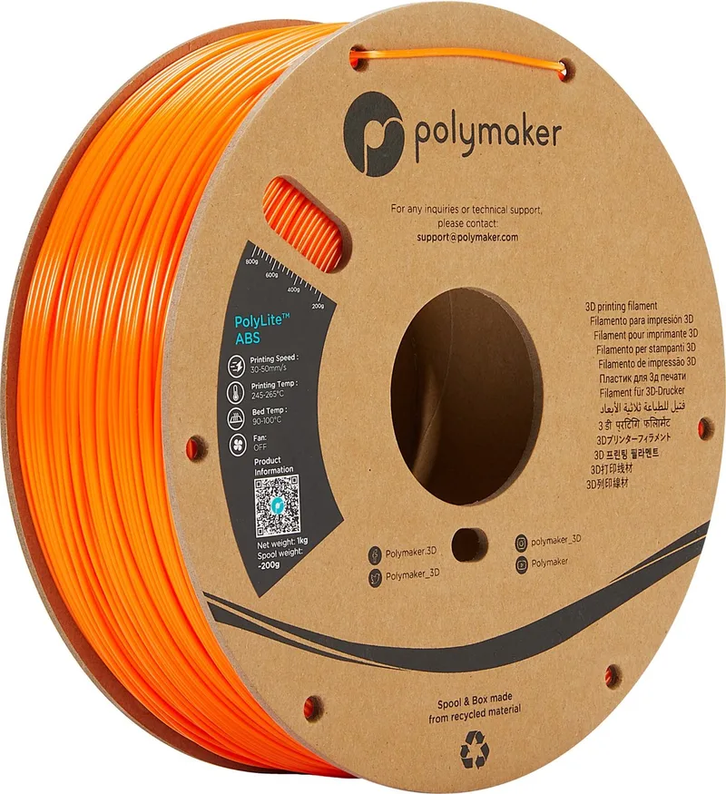 PE01009 PolyLite Filament ABS kunststof Geurarm 1.75 mm 1000 g Oranje 1 stuk(s) van Polymaker in Kleurloos – productfoto