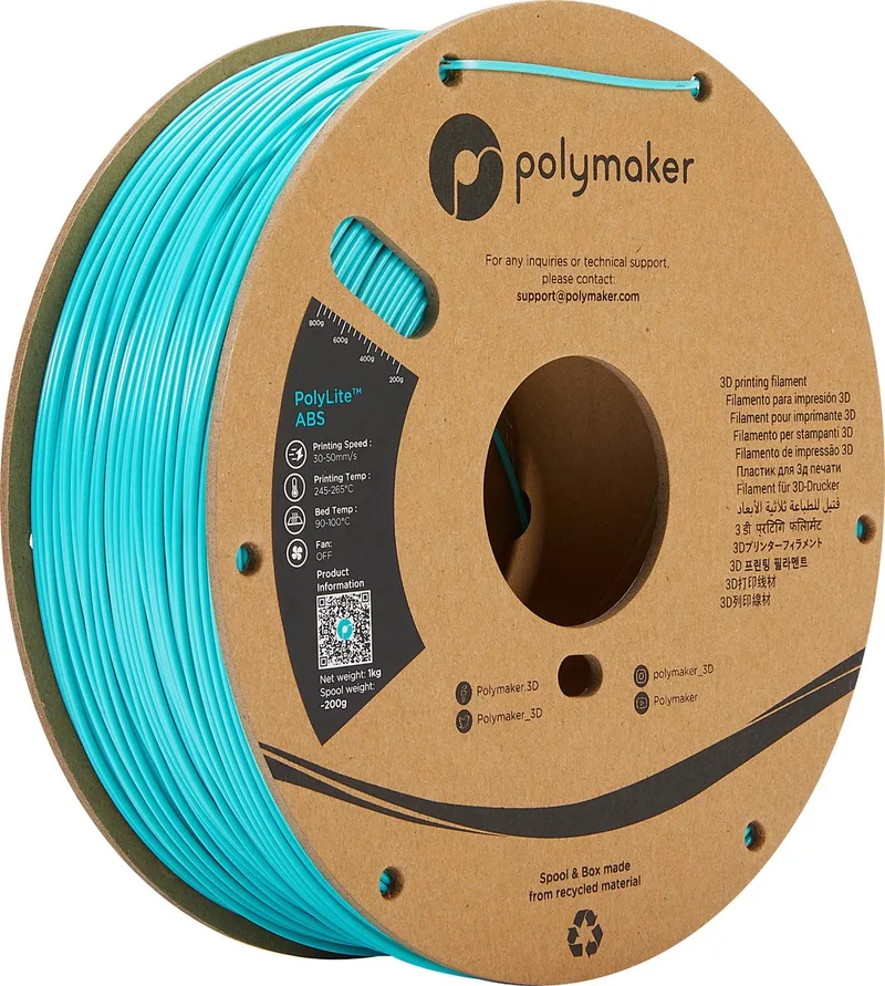 PE01010 PolyLite Filament ABS kunststof Geurarm 1.75 mm 1000 g Turquoise 1 stuk(s) van Polymaker in Kleurloos – productfoto