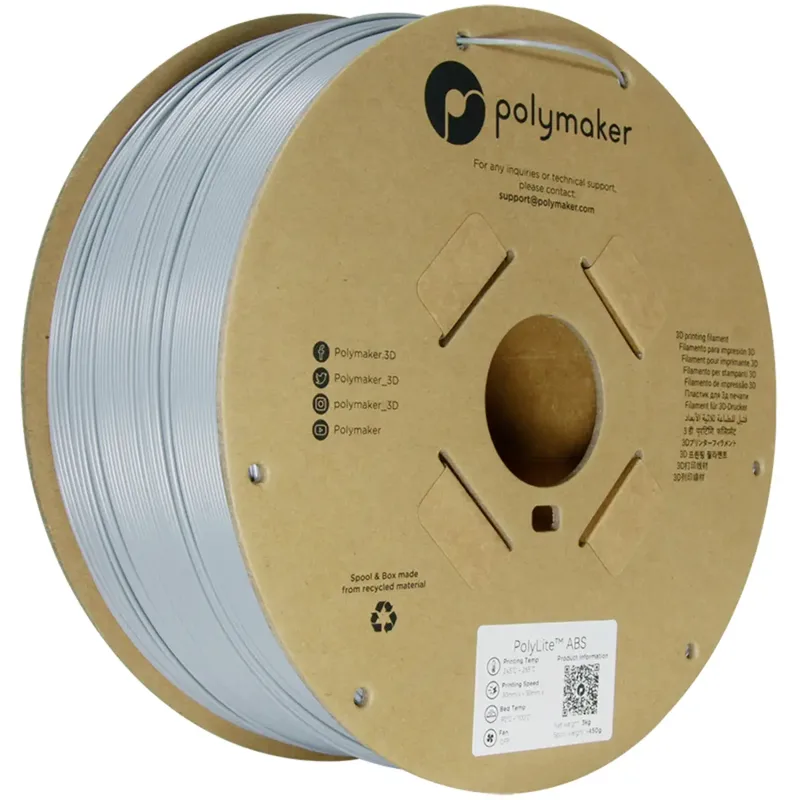 PE01024 PE01024 Filament ABS hitzebeständig, schlagfest, geruchsarm 1.75 mm 3000 g Grau PolyLite™ 1 St. von Polymaker – Produktfoto