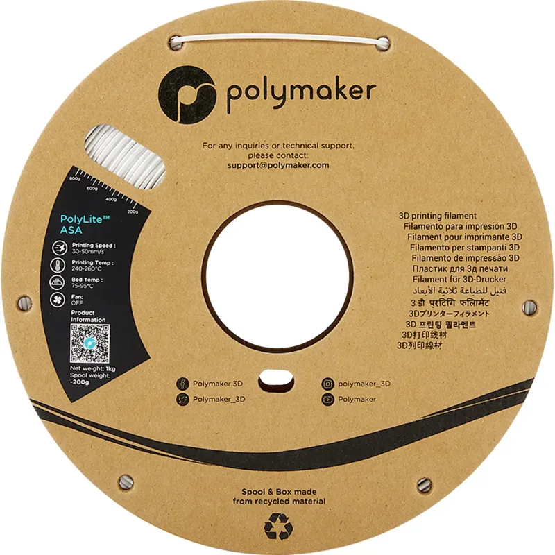 PF01002 PolyLite Filament ASA UV-bestendig, Weerbestendig, Hittebestendig 1.75 mm 1000 g Wit 1 stuk(s) fra Polymaker, Kleurloos – produktbillede 2 af 2