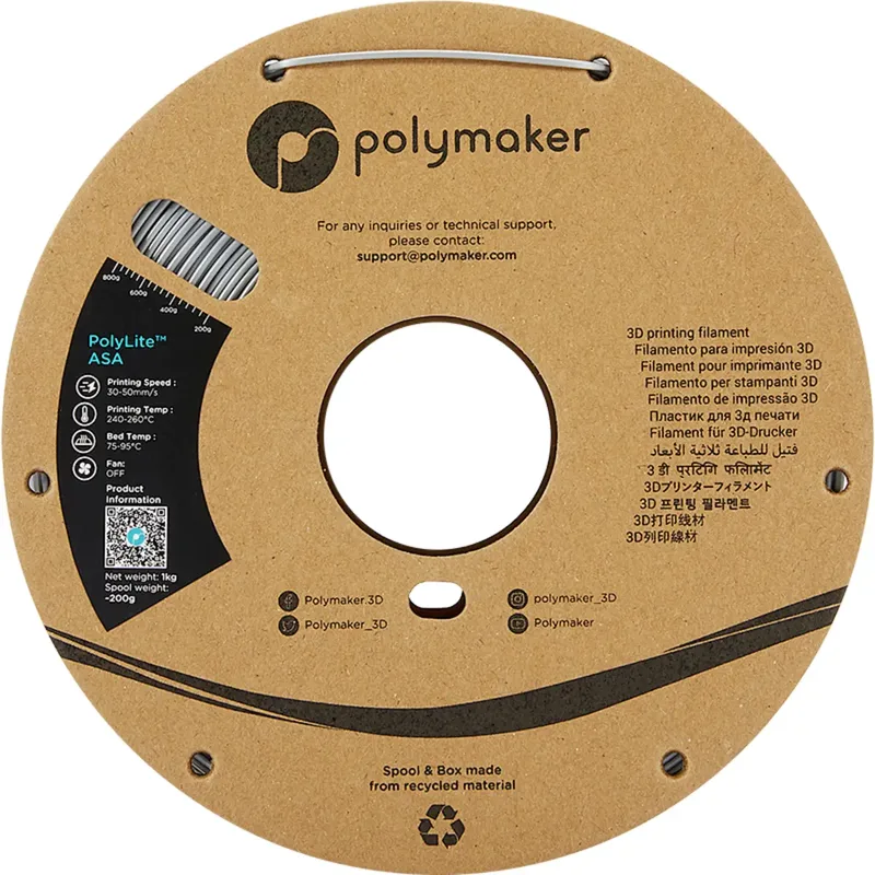 PF01003 PolyLite Filament ASA UV-bestendig, Weerbestendig, Hittebestendig 1.75 mm 1000 g Grijs 1 stuk(s) van Polymaker in Kleurloos – productfoto 2 van 2