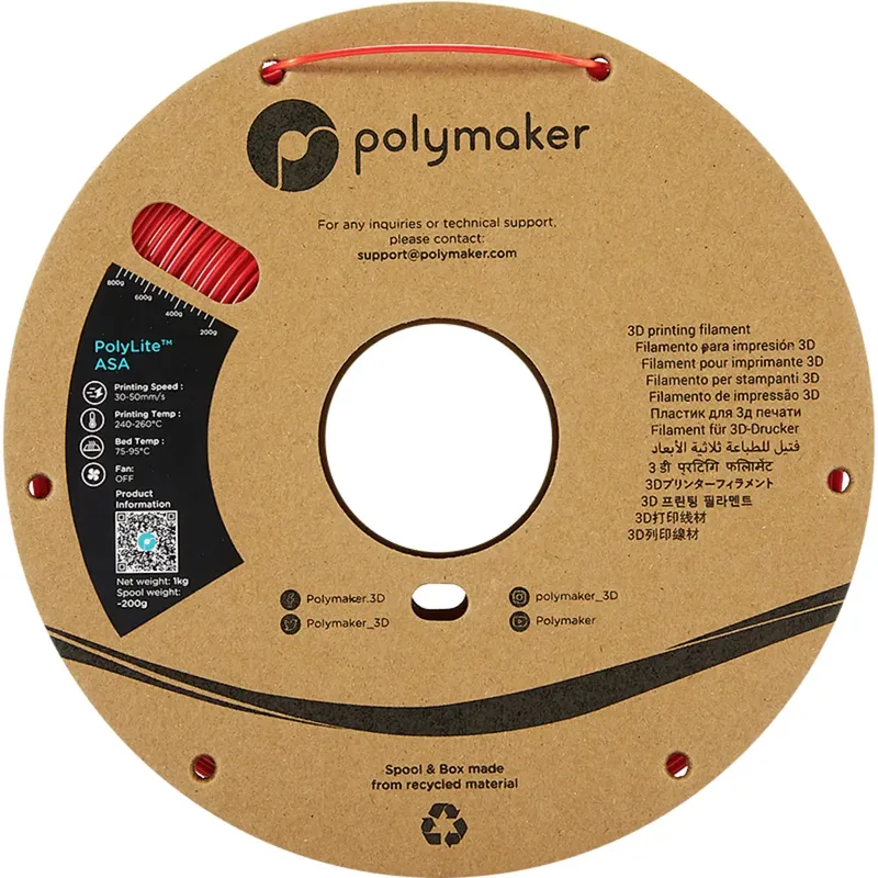 PF01004 PolyLite Filament ASA UV-bestendig, Weerbestendig, Hittebestendig 1.75 mm 1000 g Rood 1 stuk(s) från Polymaker, Kleurloos – produktbild 2 av 2