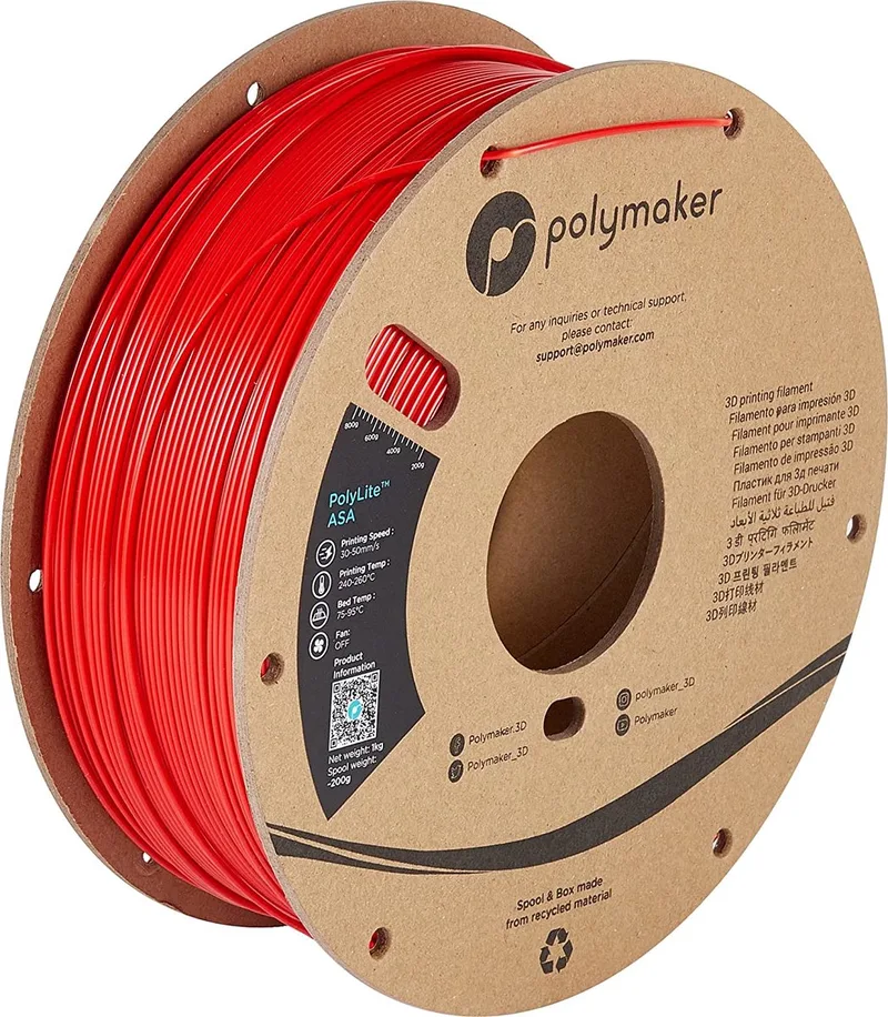 PF01004 PolyLite Filament ASA UV-bestendig, Weerbestendig, Hittebestendig 1.75 mm 1000 g Rood 1 stuk(s) från Polymaker, Kleurloos – produktbild 1 av 2