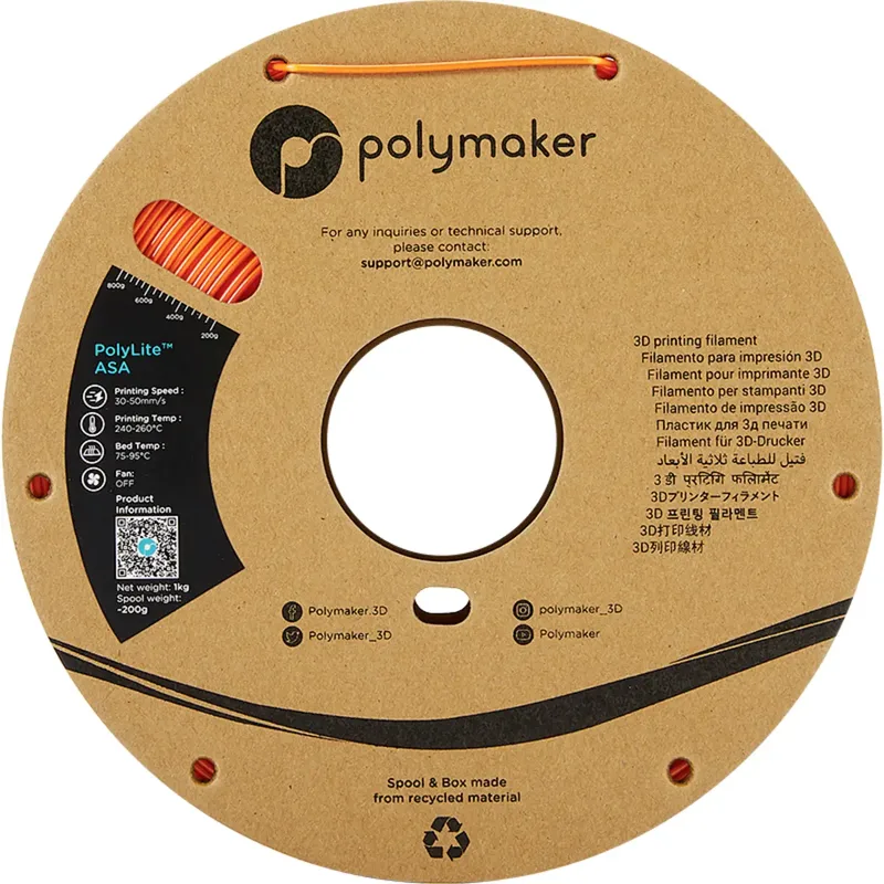 PF01007 Orange Filament ASA UV-bestendig, Weerbestendig, Hittebestendig, Slagvast 1.75 mm 1000 g Oranje PolyL de Polymaker en Kleurloos – photo produit 2 sur 2