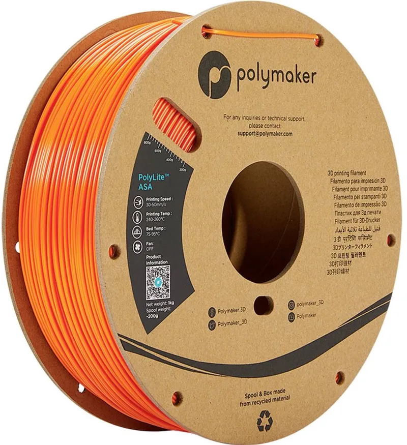 PF01007 Orange Filament ASA UV-bestendig, Weerbestendig, Hittebestendig, Slagvast 1.75 mm 1000 g Oranje PolyL de Polymaker en Kleurloos – photo produit 1 sur 2