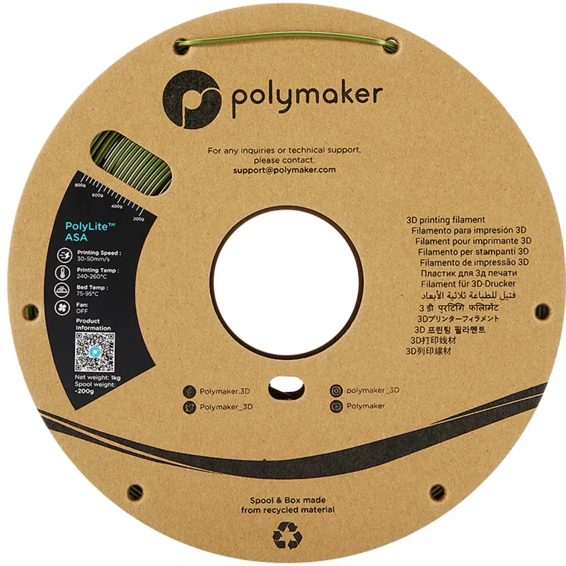 PF01009 Army Green Filament ASA Weerbestendig, UV-bestendig, Hittebestendig 1.75 mm 1000 g Army groen PolyLit från Polymaker, Kleurloos – produktbild 2 av 2