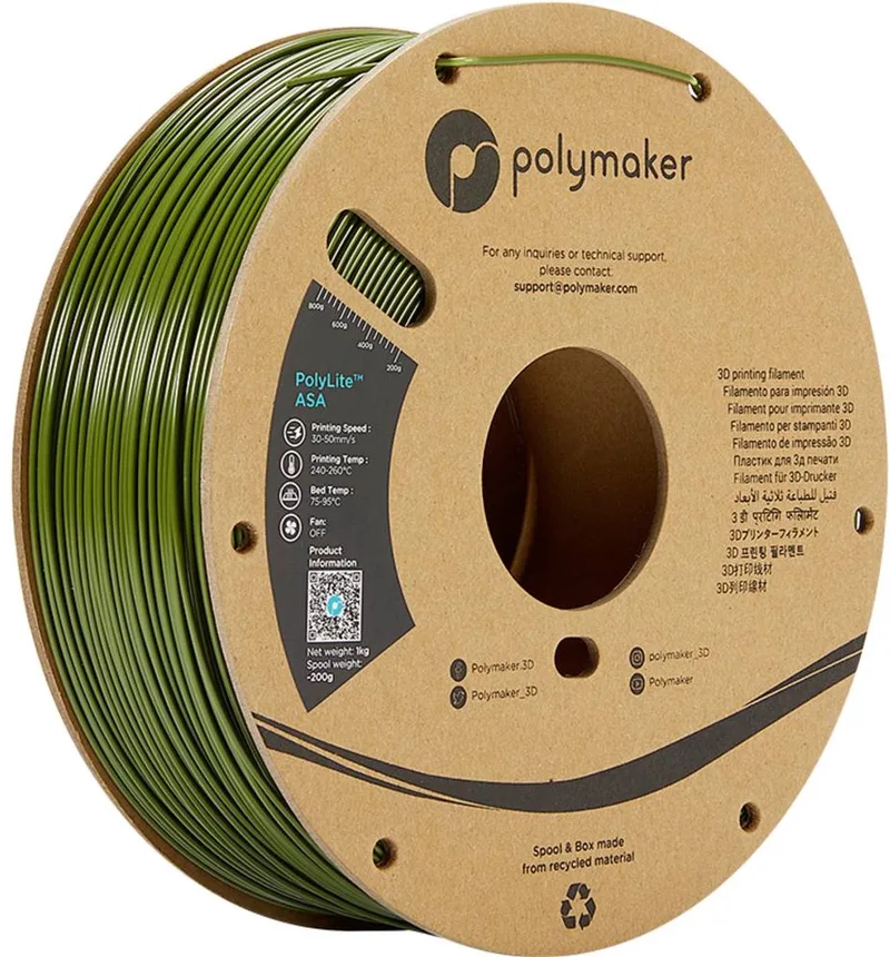 PF01009 Army Green Filament ASA Weerbestendig, UV-bestendig, Hittebestendig 1.75 mm 1000 g Army groen PolyLit från Polymaker, Kleurloos – produktbild 1 av 2