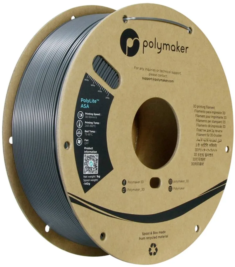 PF01037 Dark Grey Filament ASA UV-bestendig, Weerbestendig, Hittebestendig, Slagvast 1.75 mm 1000 g Donkergri van Polymaker in Kleurloos – productfoto 1 van 2