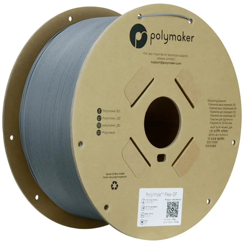 PG02003 Filament PA6-GF Glasfaserverstärkt, chemisch beständig, hohe Steifigkeit, hitzebeständig 1.75 mm 2000 g Grau PolyMide™ 1 St. von Polymaker – Produktfoto