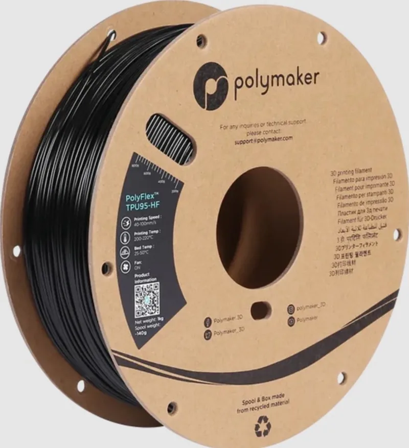PolyFlex TPU-95A HIGH SPEED filament 1,75 mm Black 1 Kg by Polymaker in Black – product photo