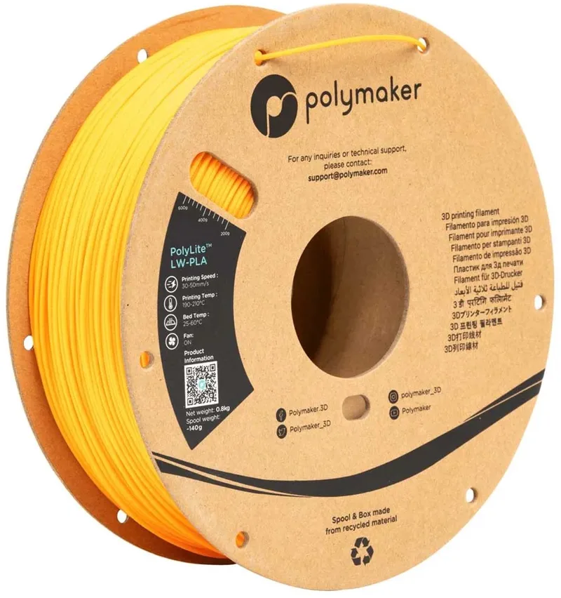 PolyLite LW-PLA 3D filament 1,75mm 0,8kg van Polymaker in Oranje – productfoto
