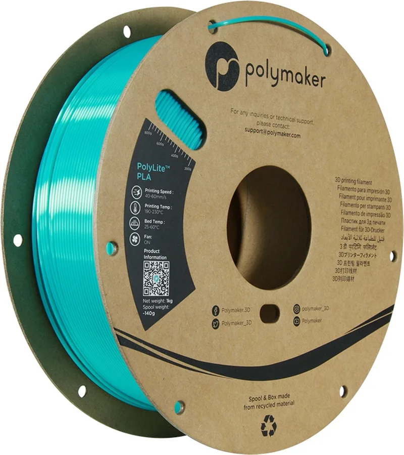 PolyLite PLA Filament Silk 1.75mm 1KG van Polymaker in Teal – productfoto