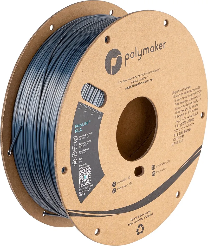 PolyLite PLA Filament Silk Chrome 1,75mm 1KG by Polymaker in Silver – product photo
