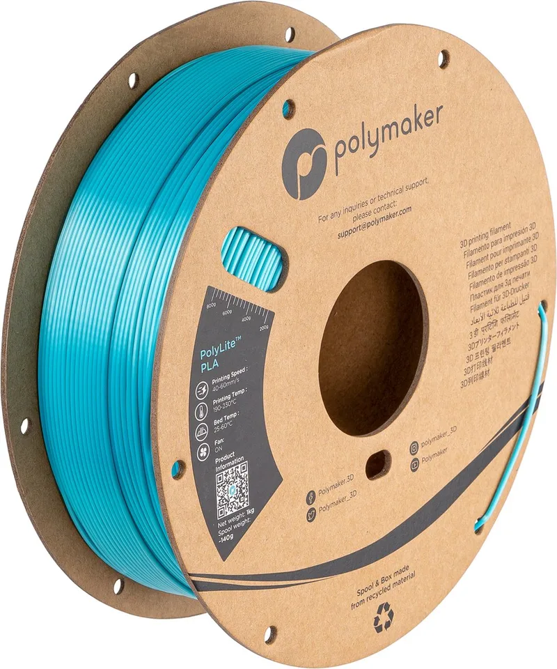 PolyLite PLA Filament Silk Light Blue 1,75mm 1KG van Polymaker in Blauw – productfoto