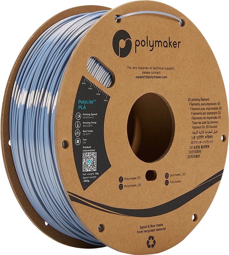 PolyLite PLA Filament Silk Silver 1,75mm 1KG van Polymaker in Zilver – productfoto
