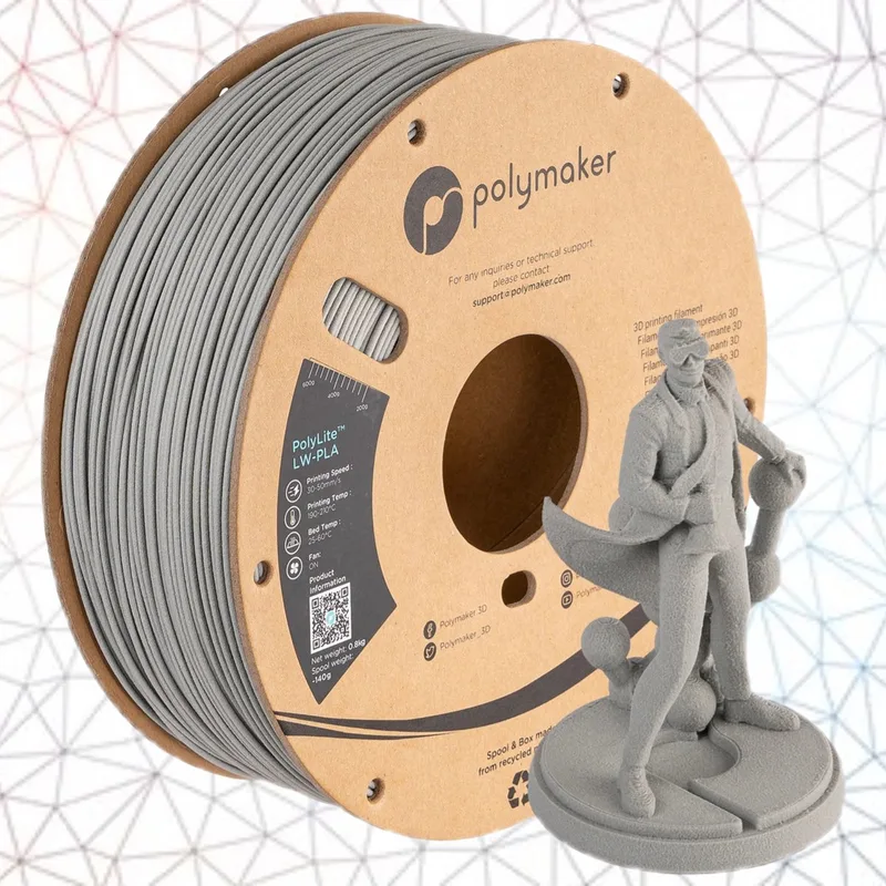 Polymaker 3D filament PolyLite LW-PLA van Polymaker in Grijs – productfoto