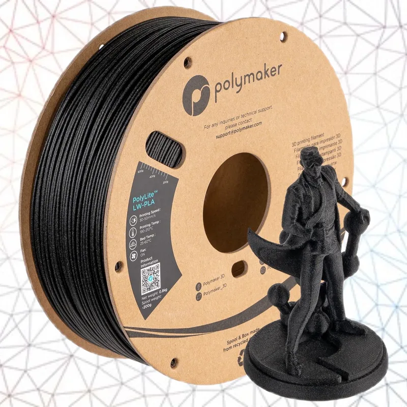 Polymaker 3D filament PolyLite LW-PLA van Polymaker in Zwart – productfoto