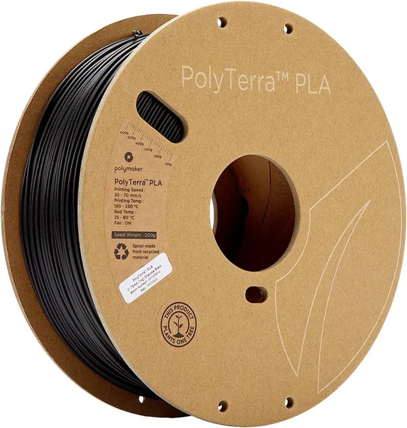 PolyTerra PLA Zwart (Houtskool) van Polymaker in Zwart – productfoto