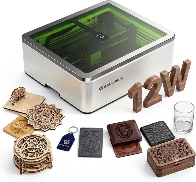 E1 12W Gesloten lasergraveermachine - 400x320mm Graveren - Laser Graveermachine Inclusief HD-camera, Air Assist en honingraatplaat - Lasersnijmachine voor hout, metaal en acryl - Laser Cutter - Lasergraveerder