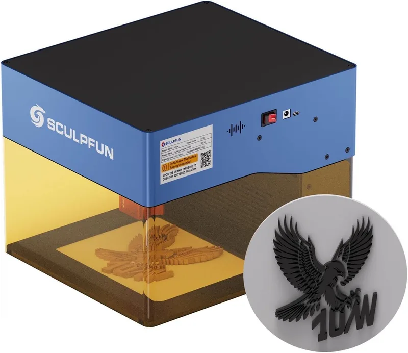 iCube Pro Max 10 W Lasergraveermachine - App-graveren - Laser Graveermachine met rookfilter - 120 x 120 mm Graveerbereik - Gravesnelheid 10.000 mm/min - Temperatuuralarm - Laser Cutter - Lasergraveerder - Lasersnijmachine voor Hout van Sculpfun – productfoto