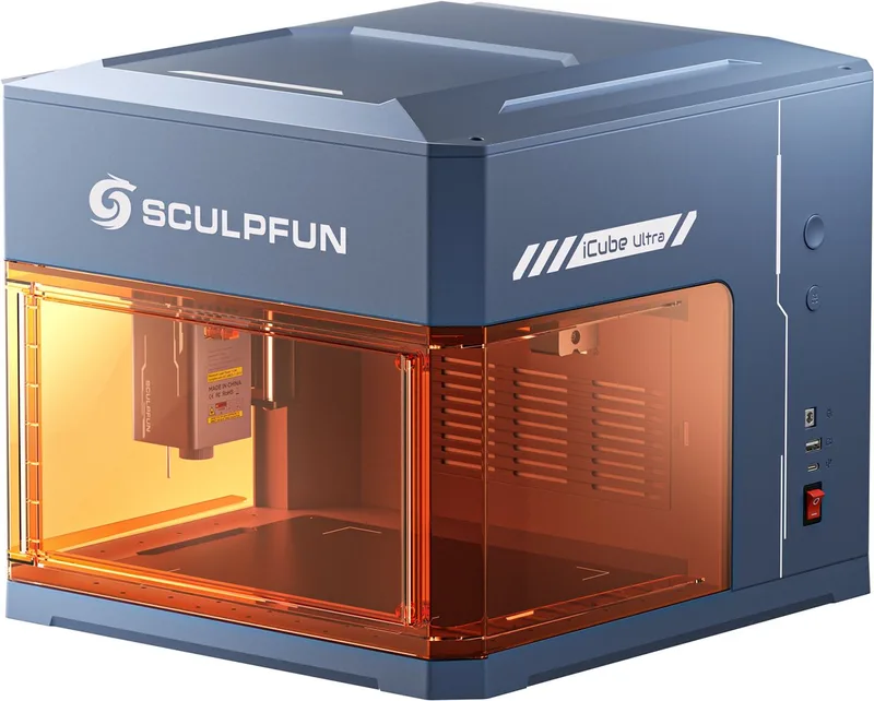 iCube Ultra 12W Laser Graveermachine - 150x150mm Werkgebied -Ingebouwd Rookfiltersysteem - 0,08 mm Laserspot - Klasse 1 Gesloten Ontwerp - Blauw van Sculpfun – productfoto