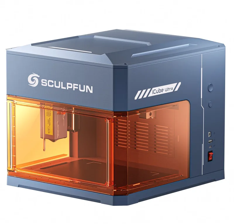 iCube Ultra Dual Desktop Lasergraveermachine - 12W Diodelaser + 1,2W Infraroodlaser - 150x135mm Werkgebied -Ingebouwd Rookfiltersysteem - 0,08 mm Laserspot - Klasse 1 Gesloten Ontwerp - Blauw van Sculpfun – productfoto