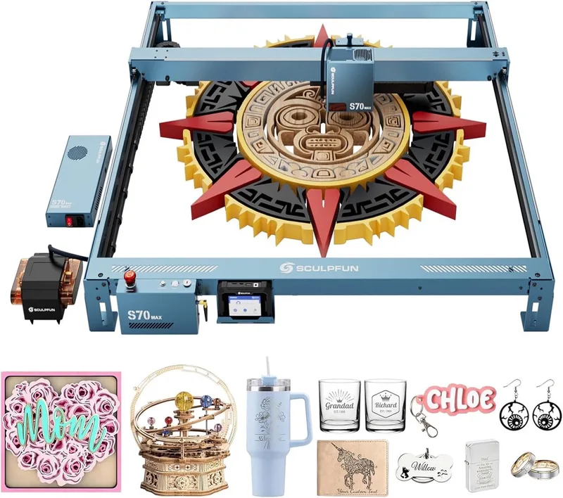 S70 MAX Lasergraveermachine - 70W - 800x830mm - met TS1 Touchscreen and 50 Litre Air Support - 36000 mm/min - Lasergraveerder voor hout acryl leer en papier - Laser Graveermachine - Laser Cutter - Laser Snijmachine de Sculpfun – photo produit