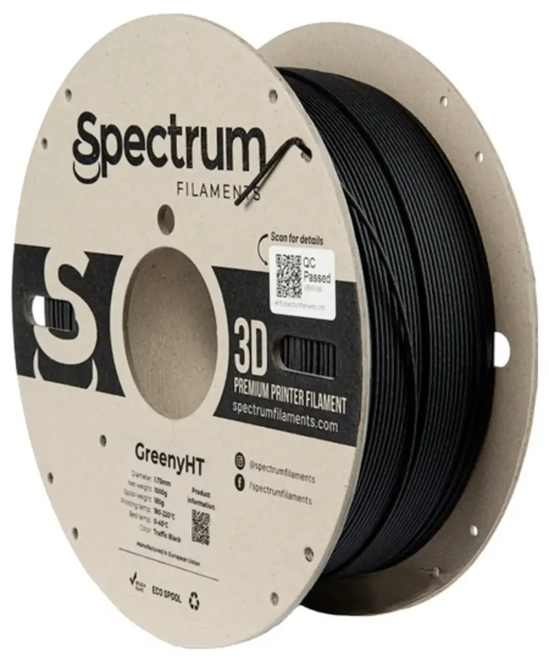 Spectrum Filaments 80699 GreenyHT Filament PLA hitzebeständig, hohe Steifigkeit, Matt 1.75 mm 1000 g Traffic Black, Schwarz 1 St. von Spectrum Filaments – Produktfoto
