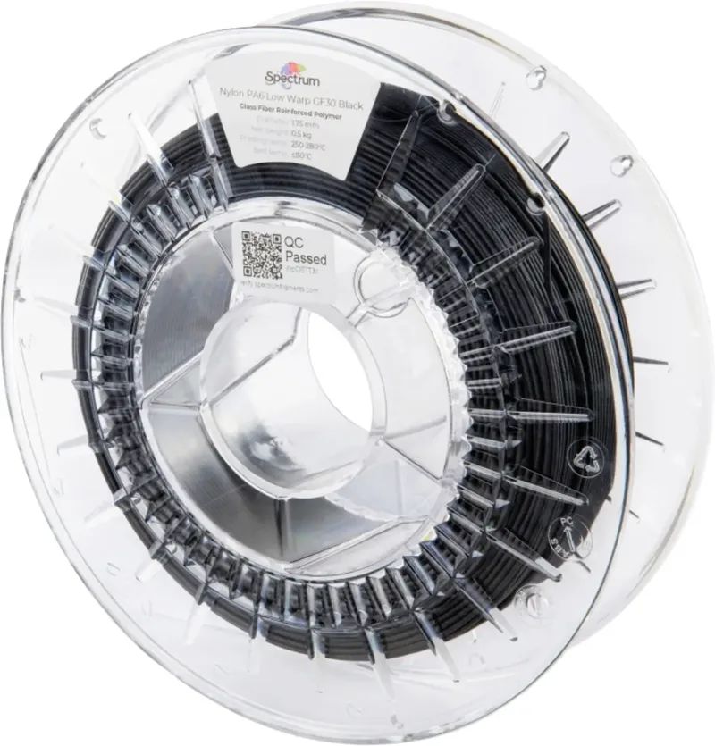 Spectrum Filaments 80740 PA6 Low Warp GF30 Filament PA6-GF Glasfaserverstärkt, hitzebeständig, chemisch beständig, Matt 1.75 mm 500 g Schwarz 1 St. von Spectrum Filaments – Produktfoto