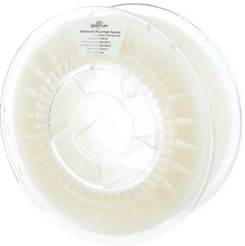 Spectrum Filaments 81046 PLA High Speed Filament PLA Highspeed Filament, hohe Steifigkeit, hohe Zugfestigkeit 1.75 mm 1000 g Neon Transparent UV 1 St. von Spectrum Filaments – Produktfoto