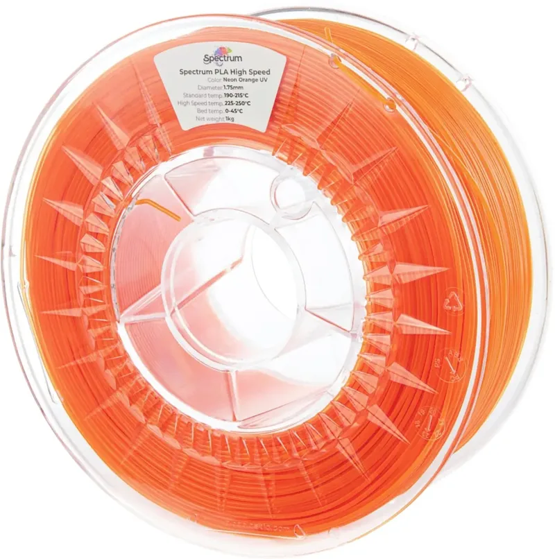 Spectrum Filaments 81051 PLA High Speed Filament PLA Highspeed Filament, hohe Steifigkeit, hohe Zugfestigkeit 1.75 mm 1000 g Neon Orange UV 1 St. von Spectrum Filaments – Produktfoto