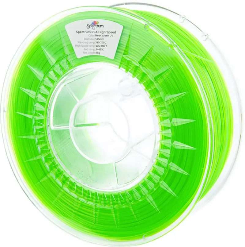 Spectrum Filaments 81057 PLA High Speed Filament PLA Highspeed Filament, hohe Steifigkeit, hohe Zugfestigkeit 1.75 mm 1000 g Neon Green UV, Grün 1 St. von Spectrum Filaments – Produktfoto