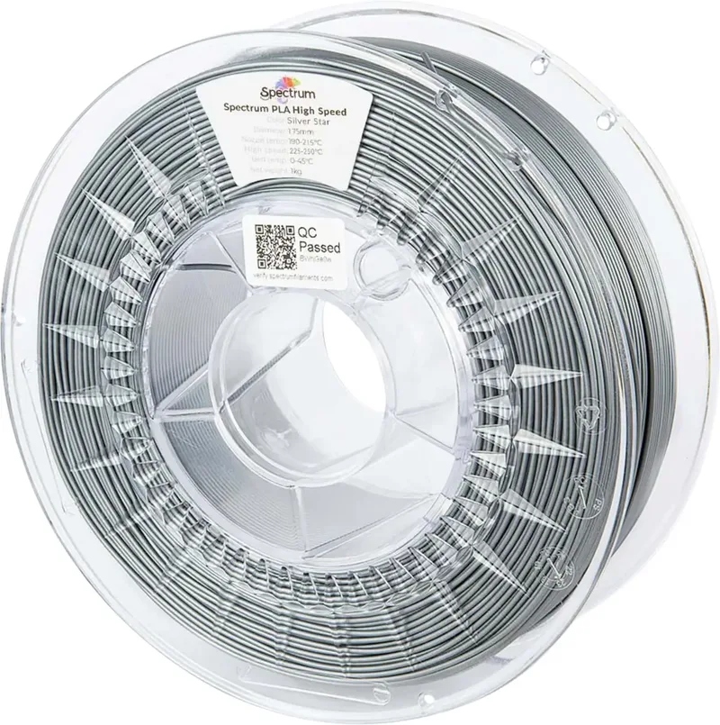 Spectrum Filaments 81067 PLA High Speed Filament PLA Highspeed Filament, hohe Steifigkeit, hohe Zugfestigkeit 1.75 mm 1000 g silver star, Silber 1 St. von Spectrum Filaments – Produktfoto