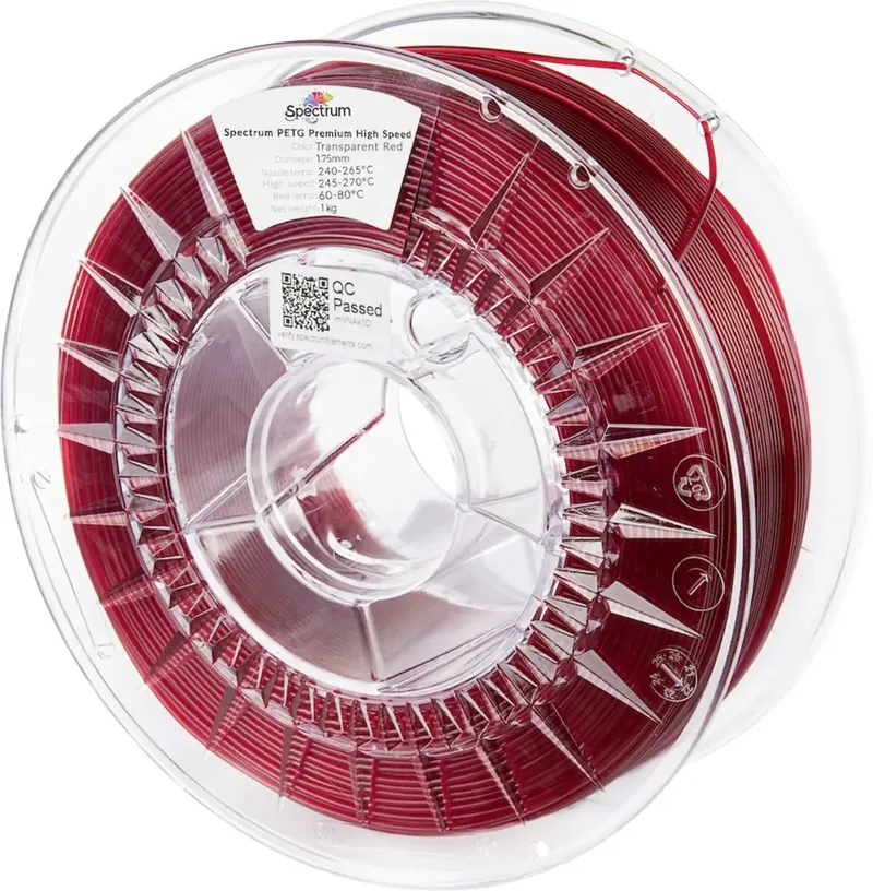 Spectrum Filaments 81551 PETG Premium High Speed Filament PETG Highspeed Filament, chemisch beständig 1.75 mm 1000 g Transparent Red, Rot 1 St. von Spectrum Filaments – Produktfoto