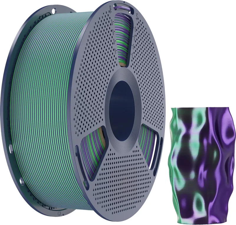 PLA+ Silk Dual Color Filament 1,75mm – 1kg van Sunlu in Groen Paars – productfoto