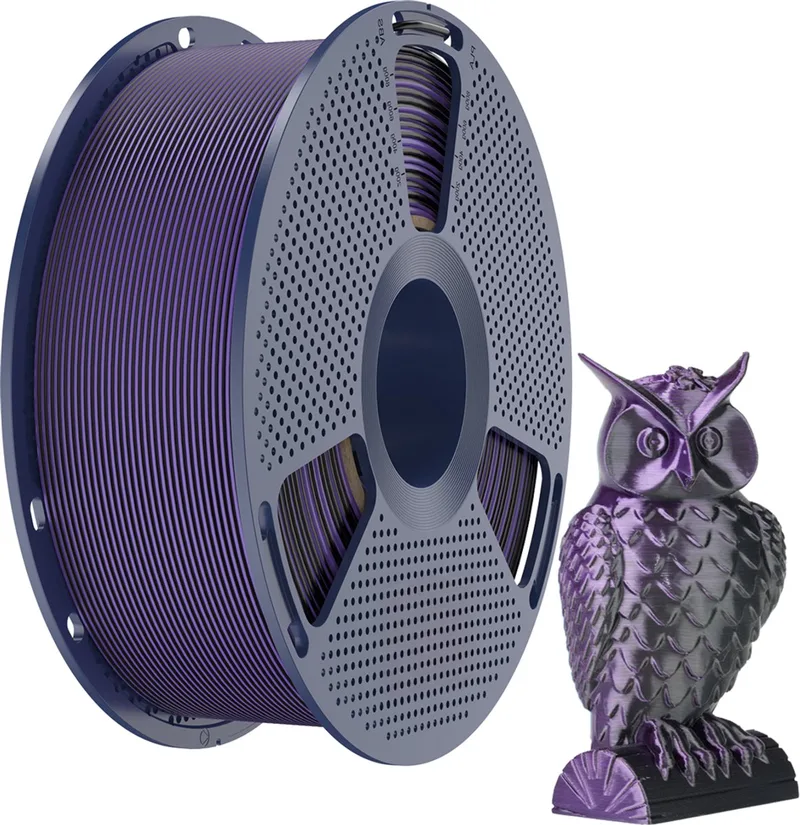 PLA+ Silk Dual Color Filament 1,75mm – 1kg van Sunlu in Zwart Paars – productfoto